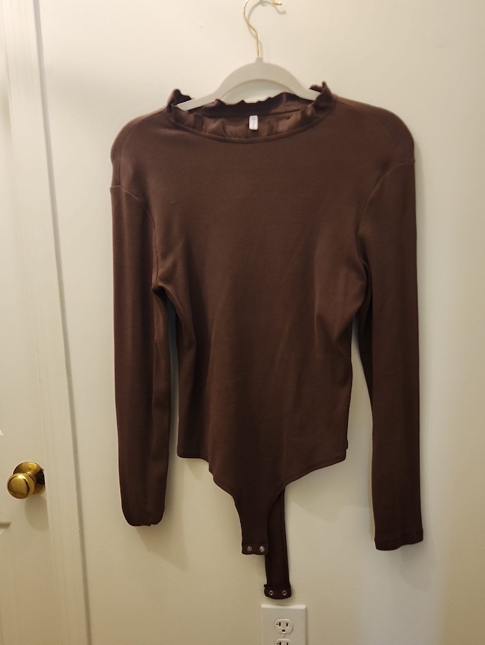 Long Sleeve Brown Bodysuit Top - Women's